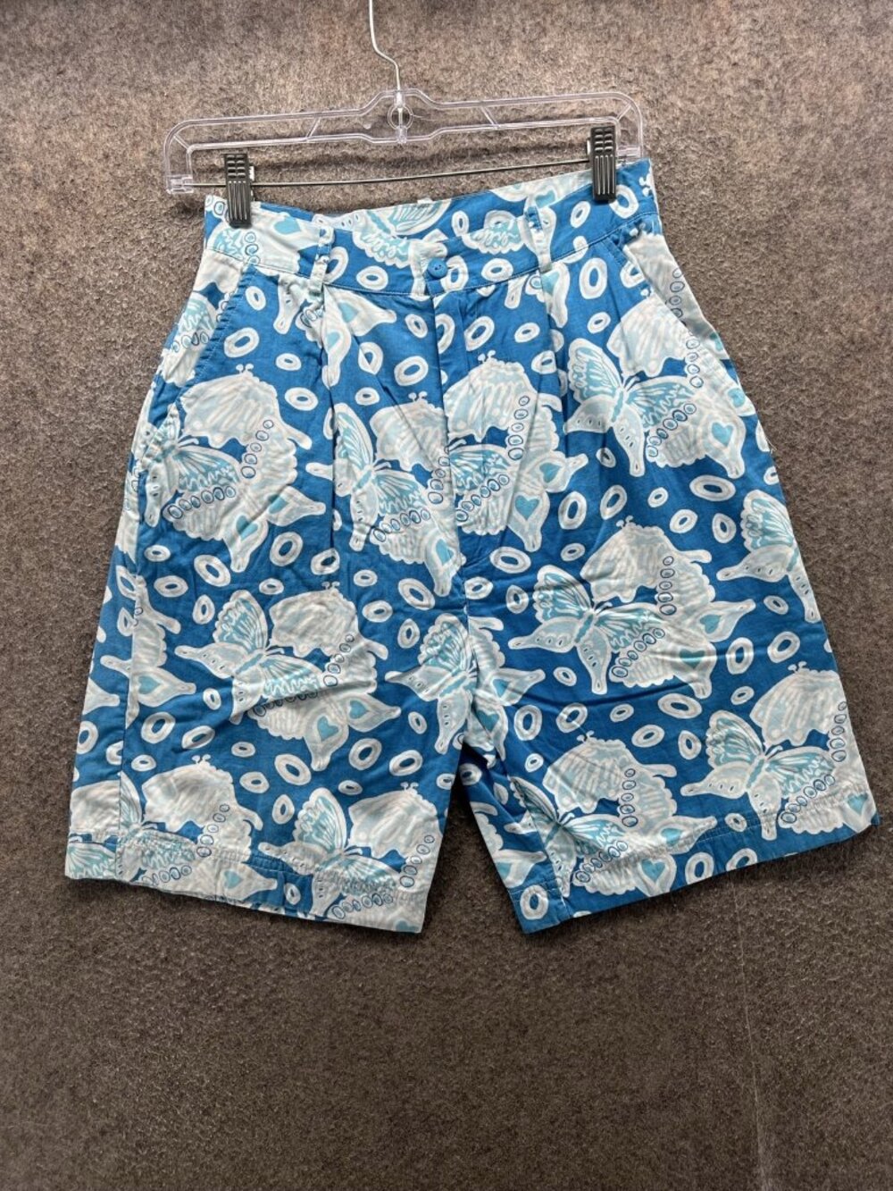 Lilly Pulitzer Shorts Womens 10 Blue Butterfly Chino Pleated 6.5 Inseam Casual